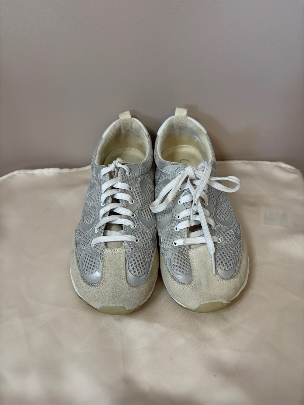 Coach Monogram Mesh Runners – Grey/Silver – Size 6.5